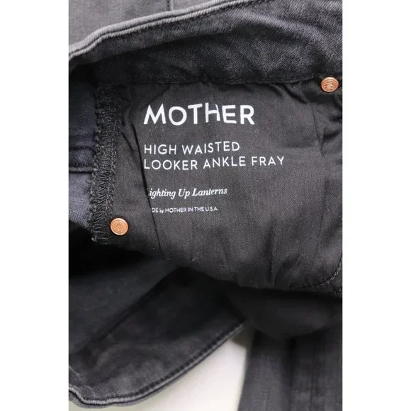 Mother High Waisted Looker Ankle Fray Skinny Jeans Lighting Up Lanterns Grey 24 - Picture 6 of 11